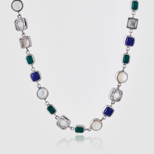 Blauwe Kristallen Edelsteen Ketting (Zilver)