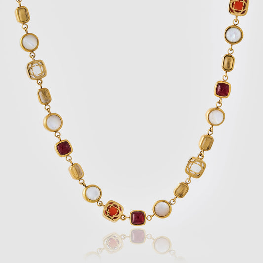 Rode Kristallen Sieraad Ketting (Goud)