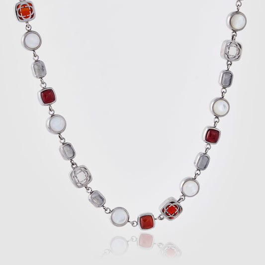 Rode Kristallen Edelsteen Ketting (Zilver)