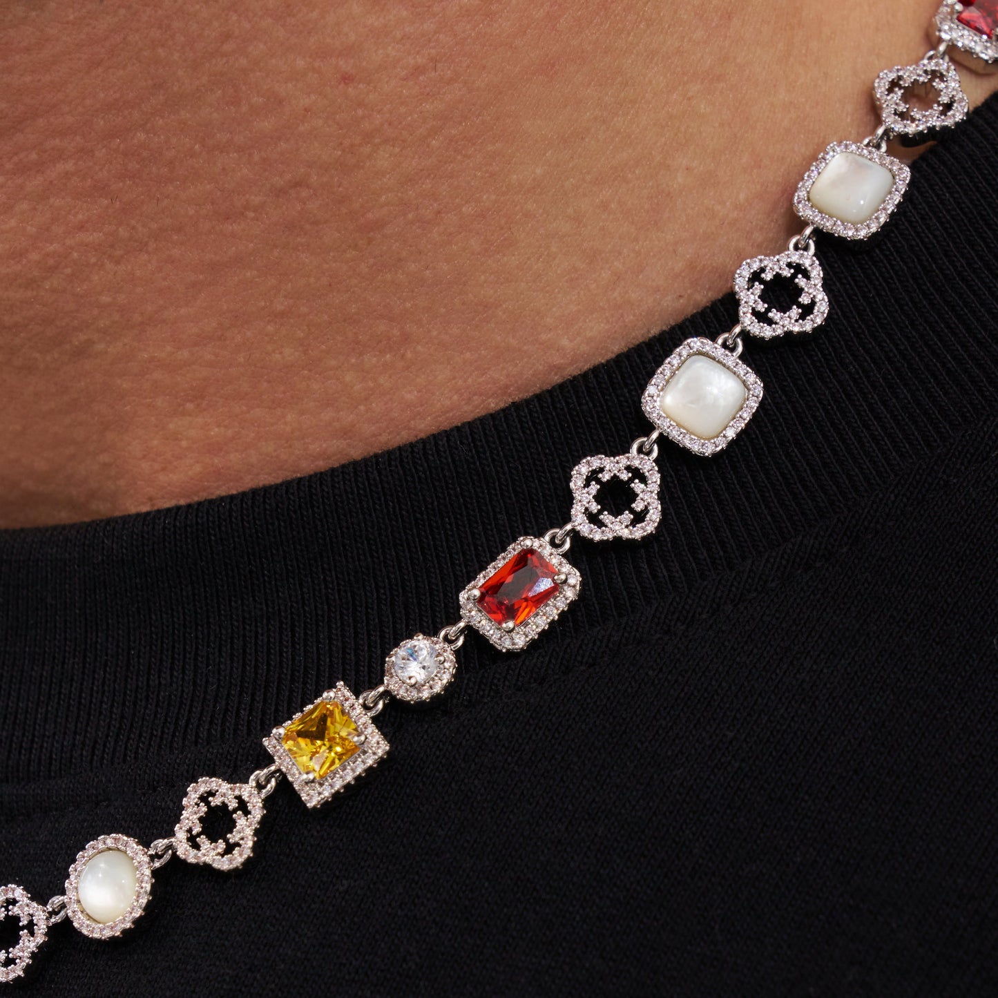 Iced Gemstone Necklace (Zilver)