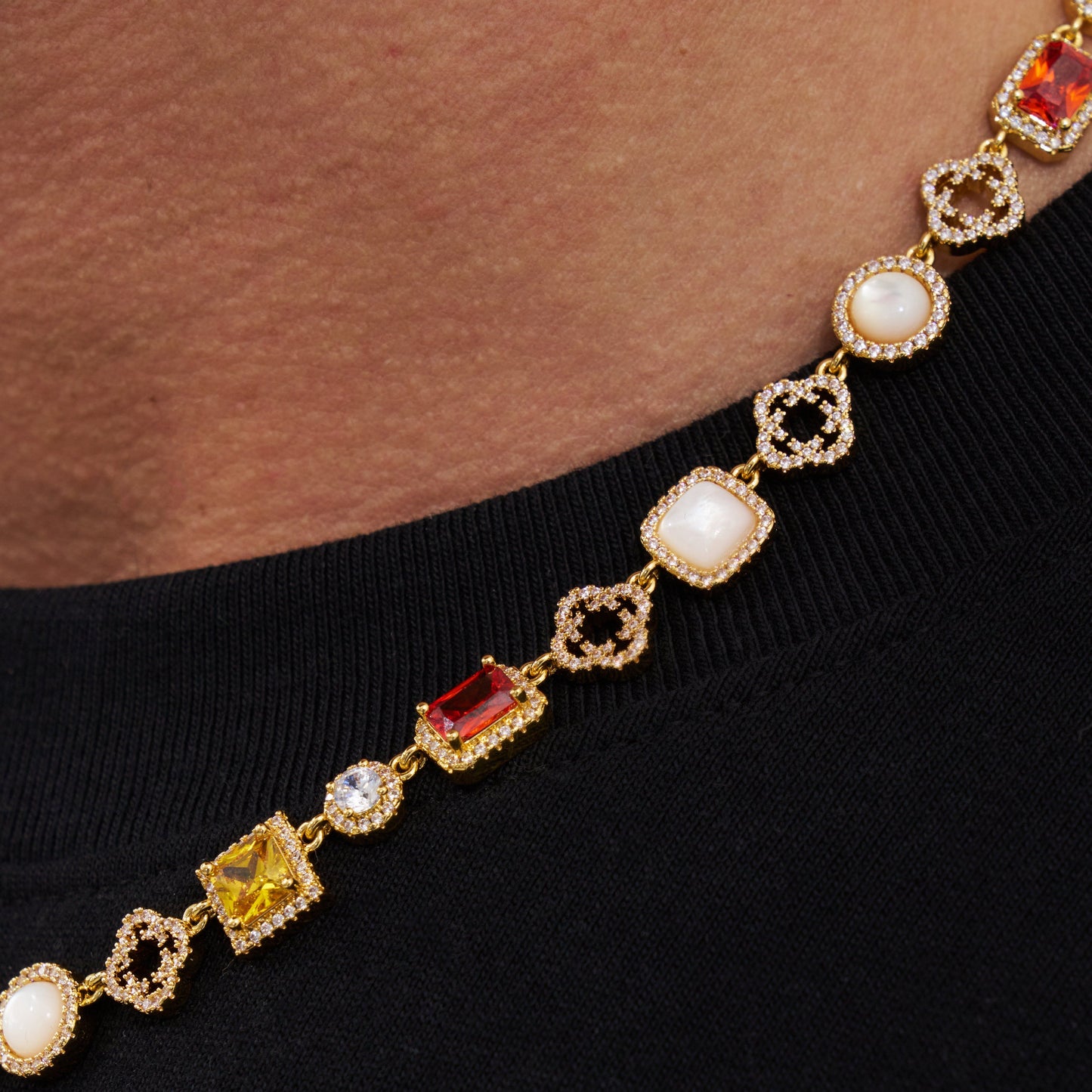 Iced Gemstone Necklace (Goud)