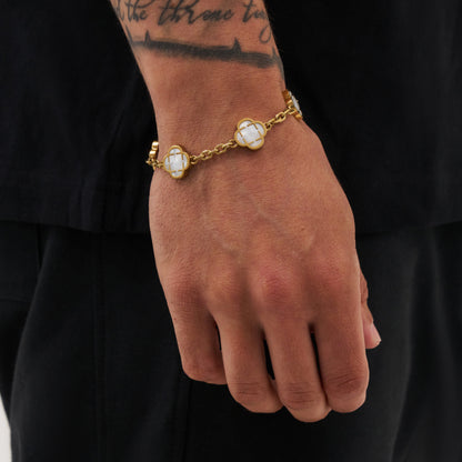 Witte Klaver Steenarmband (Goud)