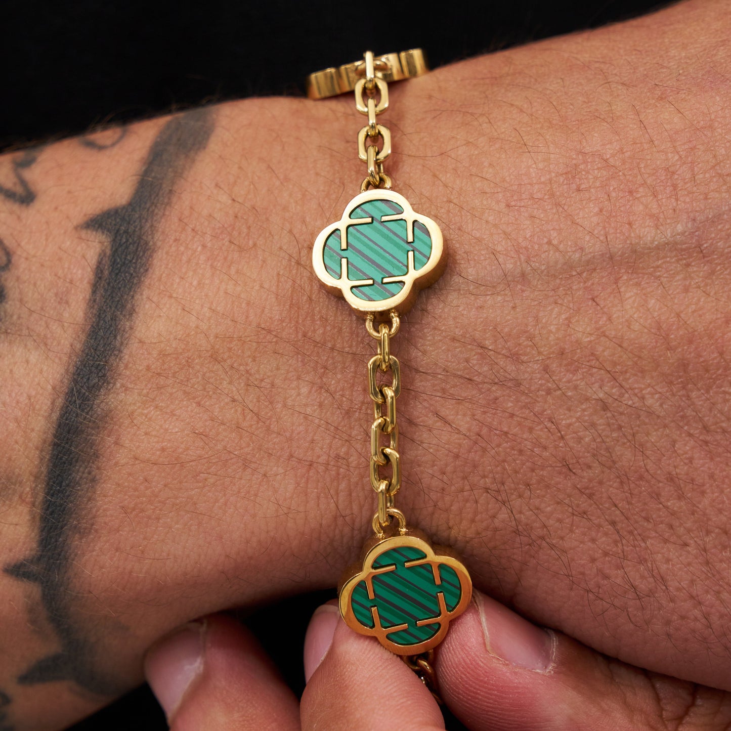 Malachiet Klavertsteen Armband (Goud)