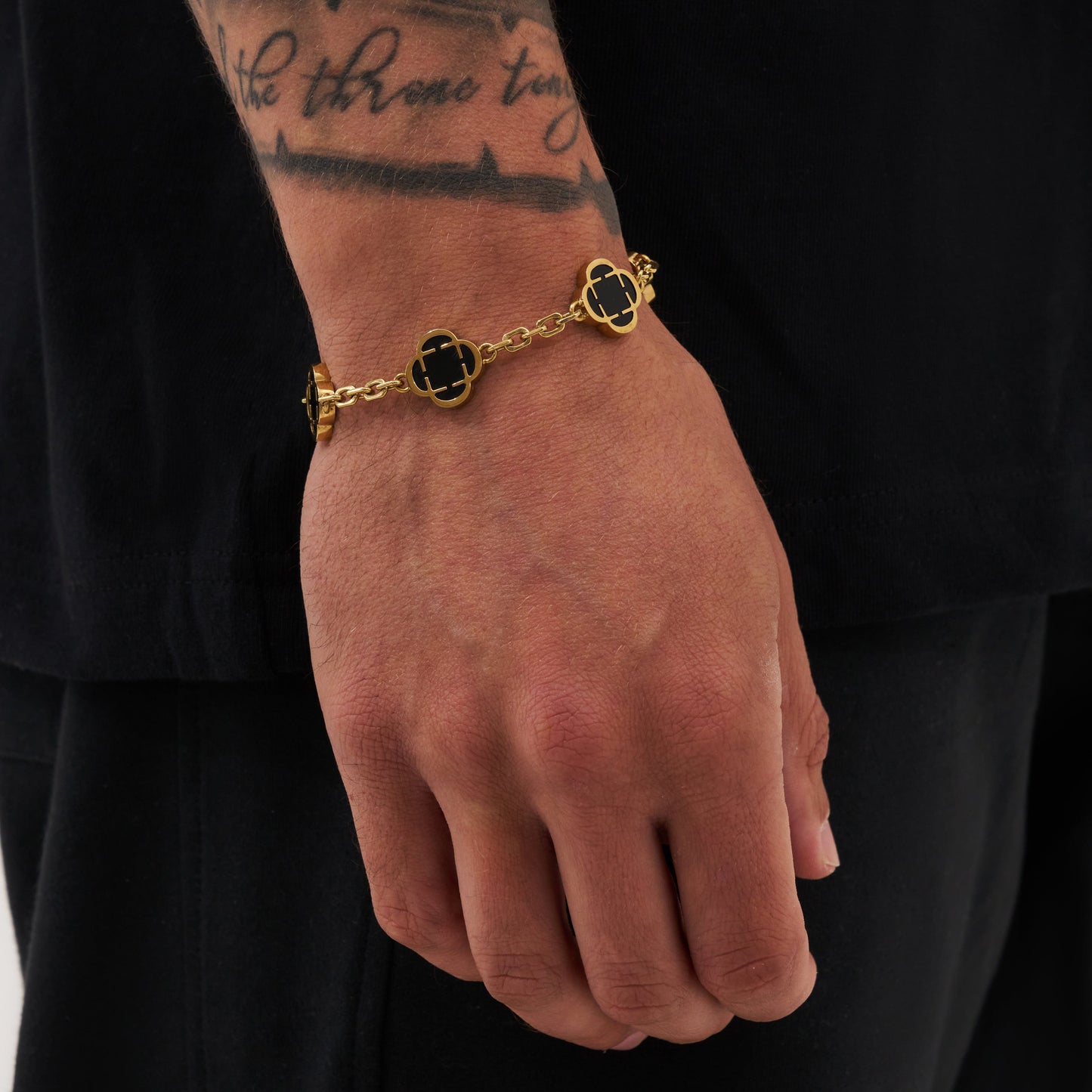 Onyx Klavertje Vier Armband (Goud)