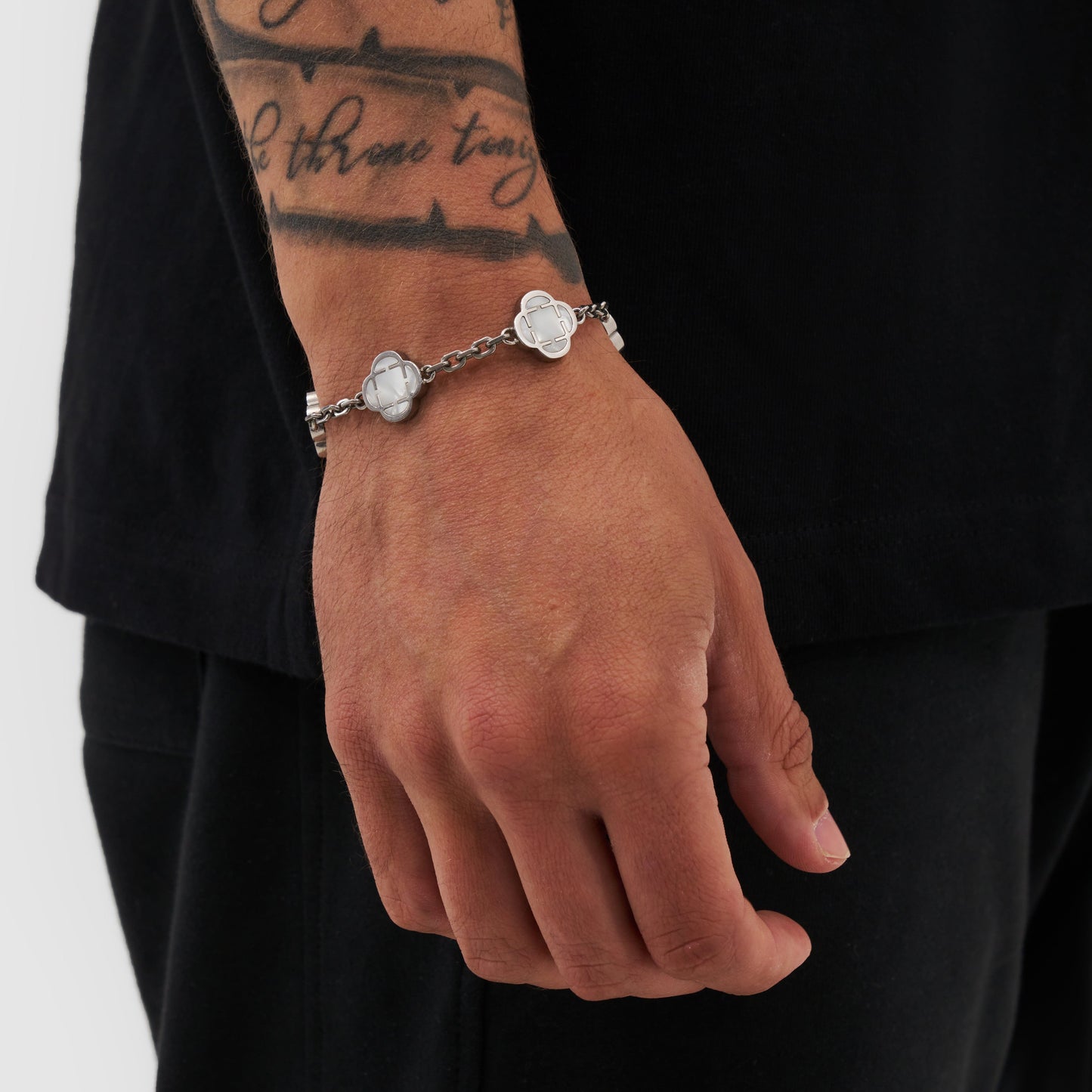 Witte Klaver Steen Armband (Zilver)