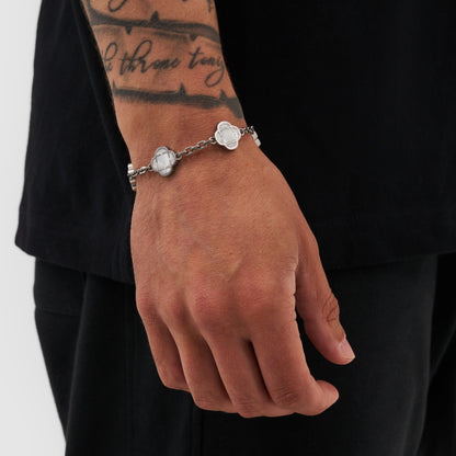 Witte Klaver Steen Armband (Zilver)