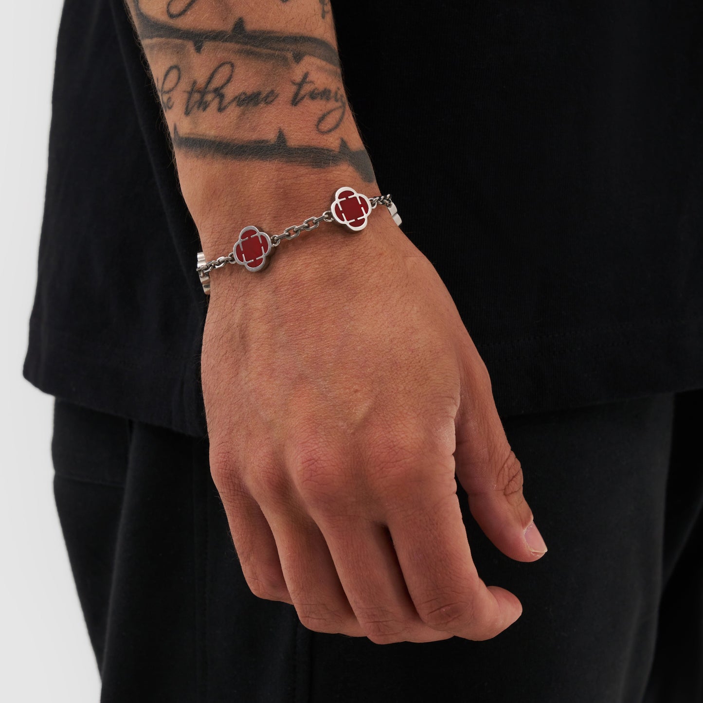 Rode Klaver Steen Armband (Zilver)