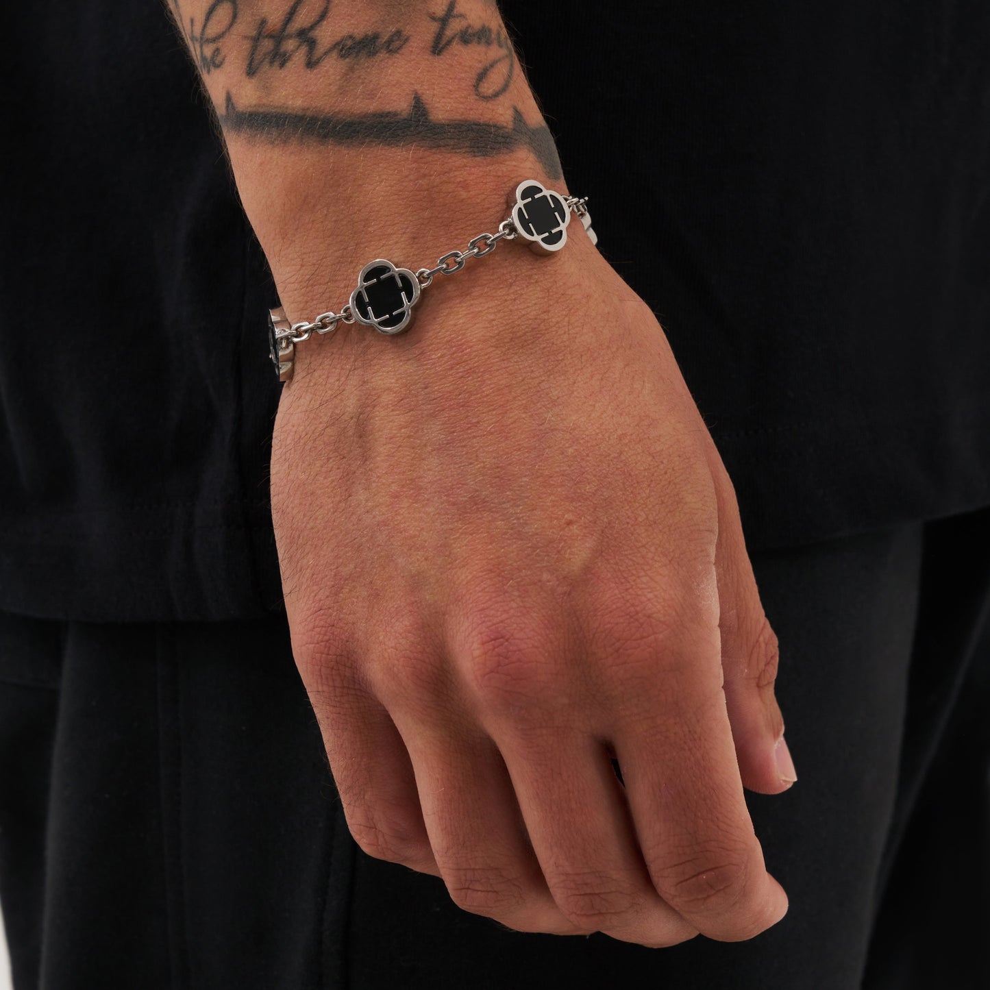 Onyx Klavertje Vier Armband (Zilver)