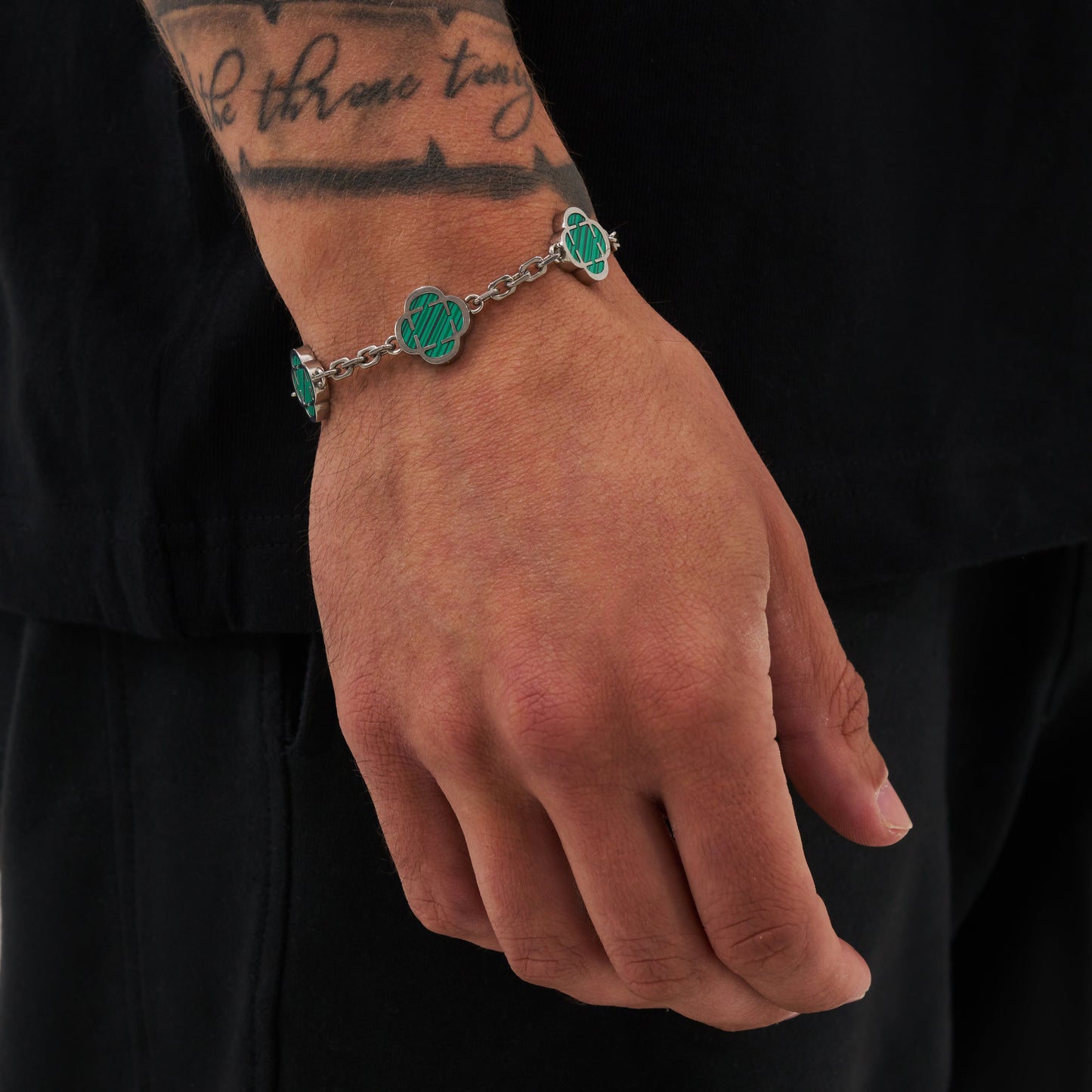 Malachiet Klavertje Vier Armband (Zilver)