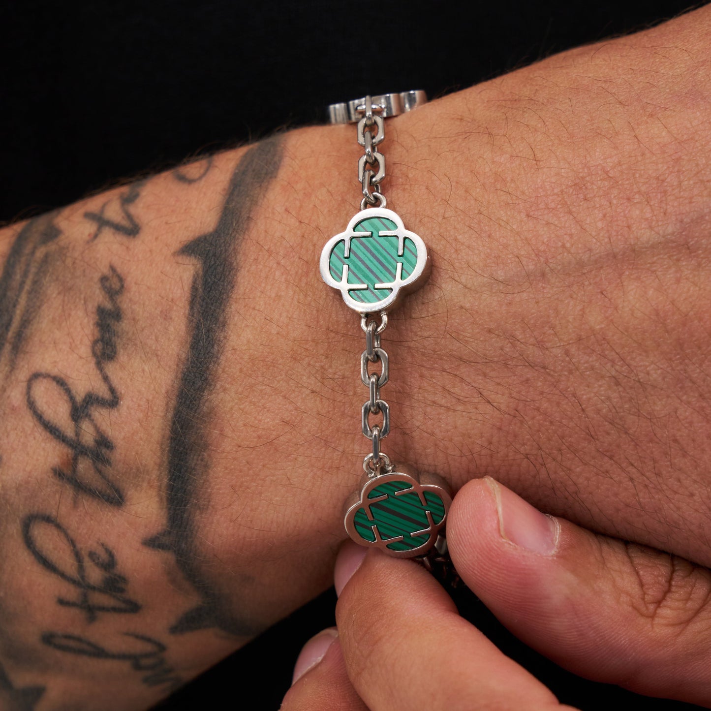 Malachiet Klavertje Vier Armband (Zilver)