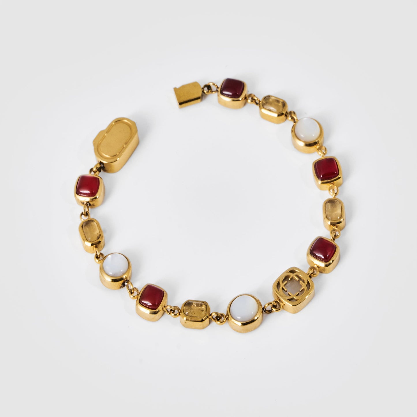 Rode Kristallen Edelsteen Armband (Goud)