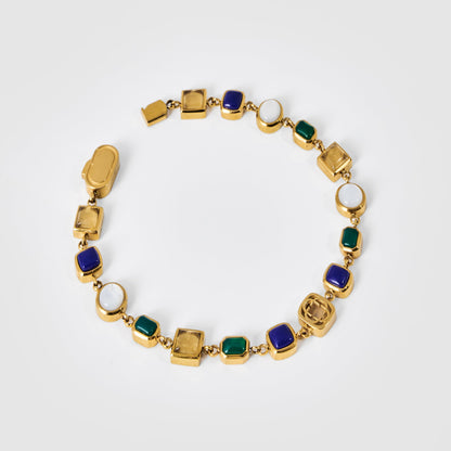 Blauwe Kristallen Edelsteen Armband (Goud)
