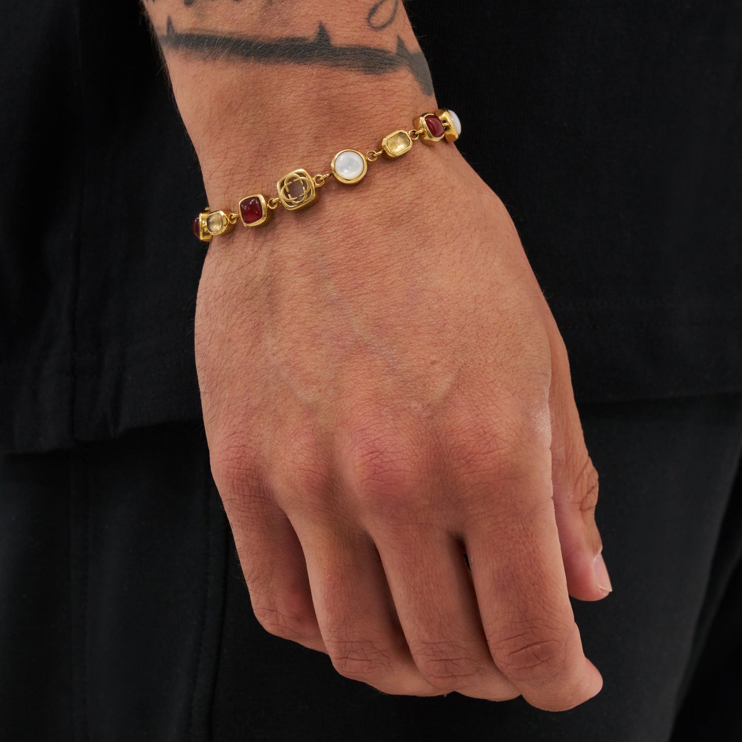 Rode Kristallen Edelsteen Armband (Goud)