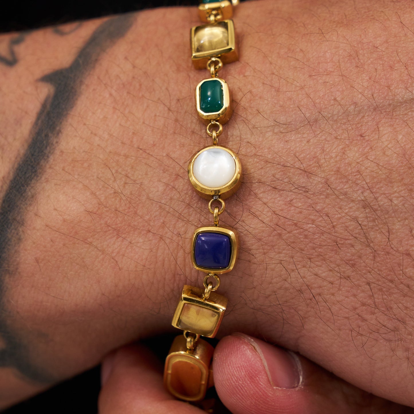 Blauwe Kristallen Edelsteen Armband (Goud)