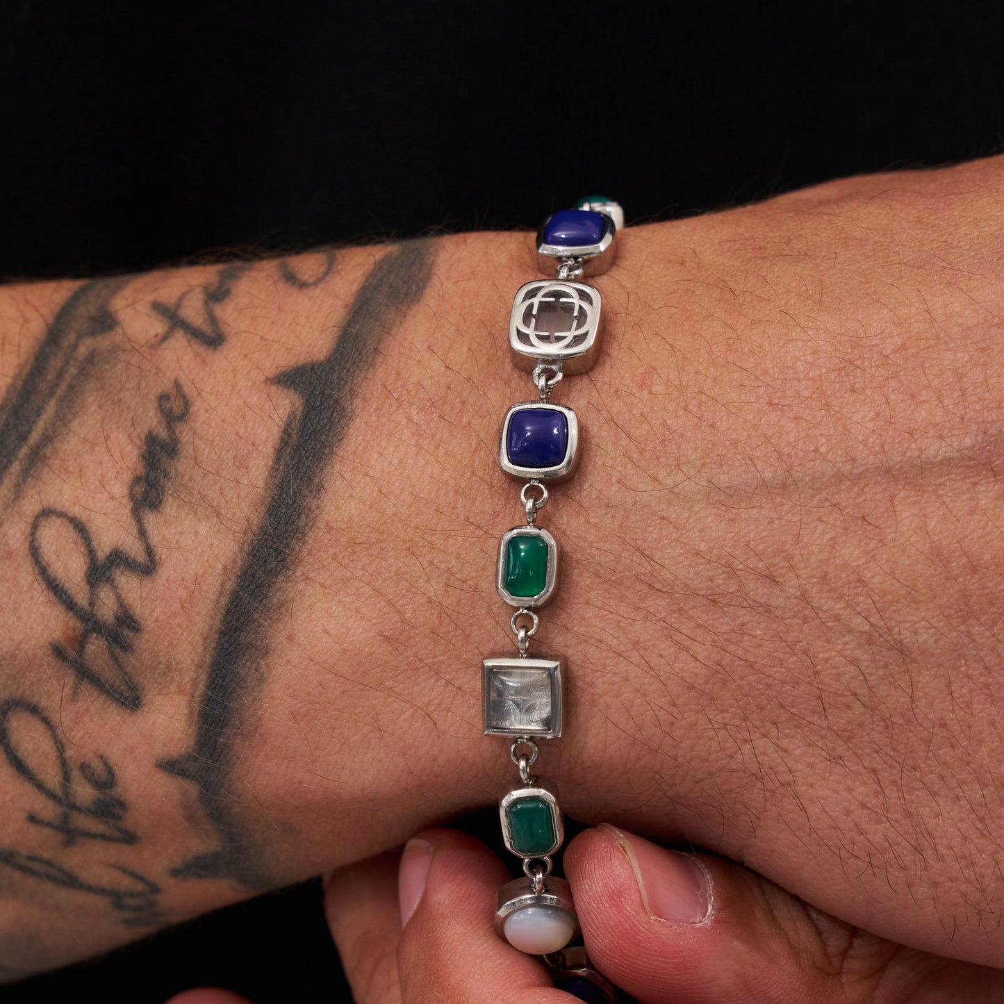 Blauwe Kristallen Edelsteen Armband (Zilver)