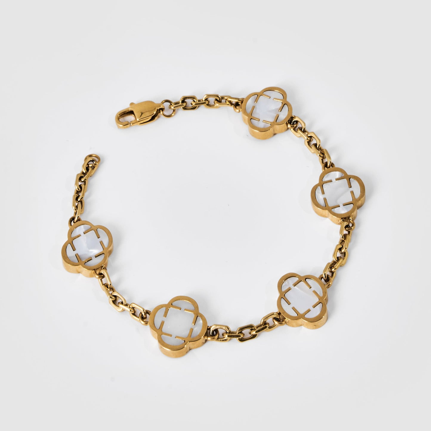 Witte Klaver Steenarmband (Goud)