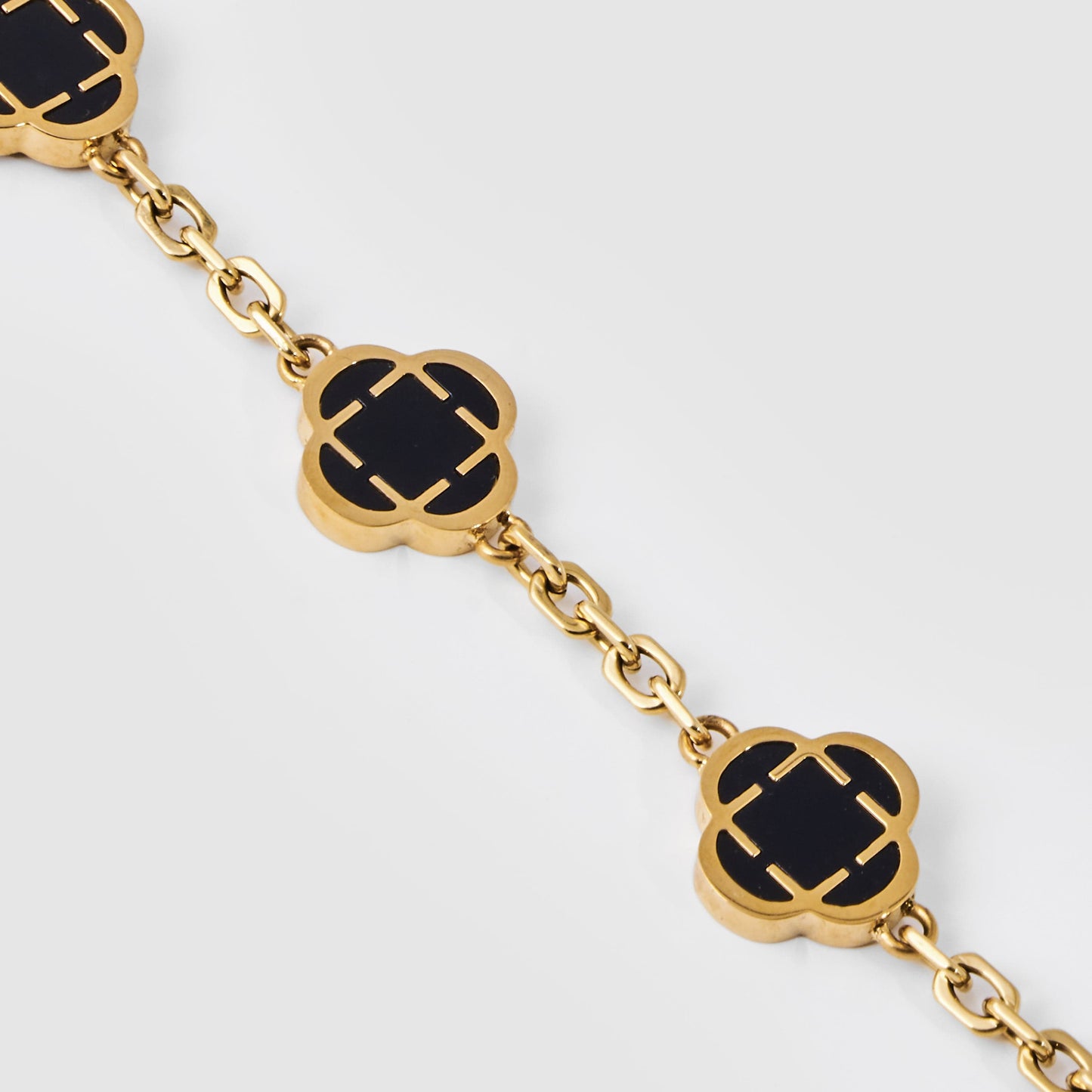 Onyx Klavertje Vier Armband (Goud)