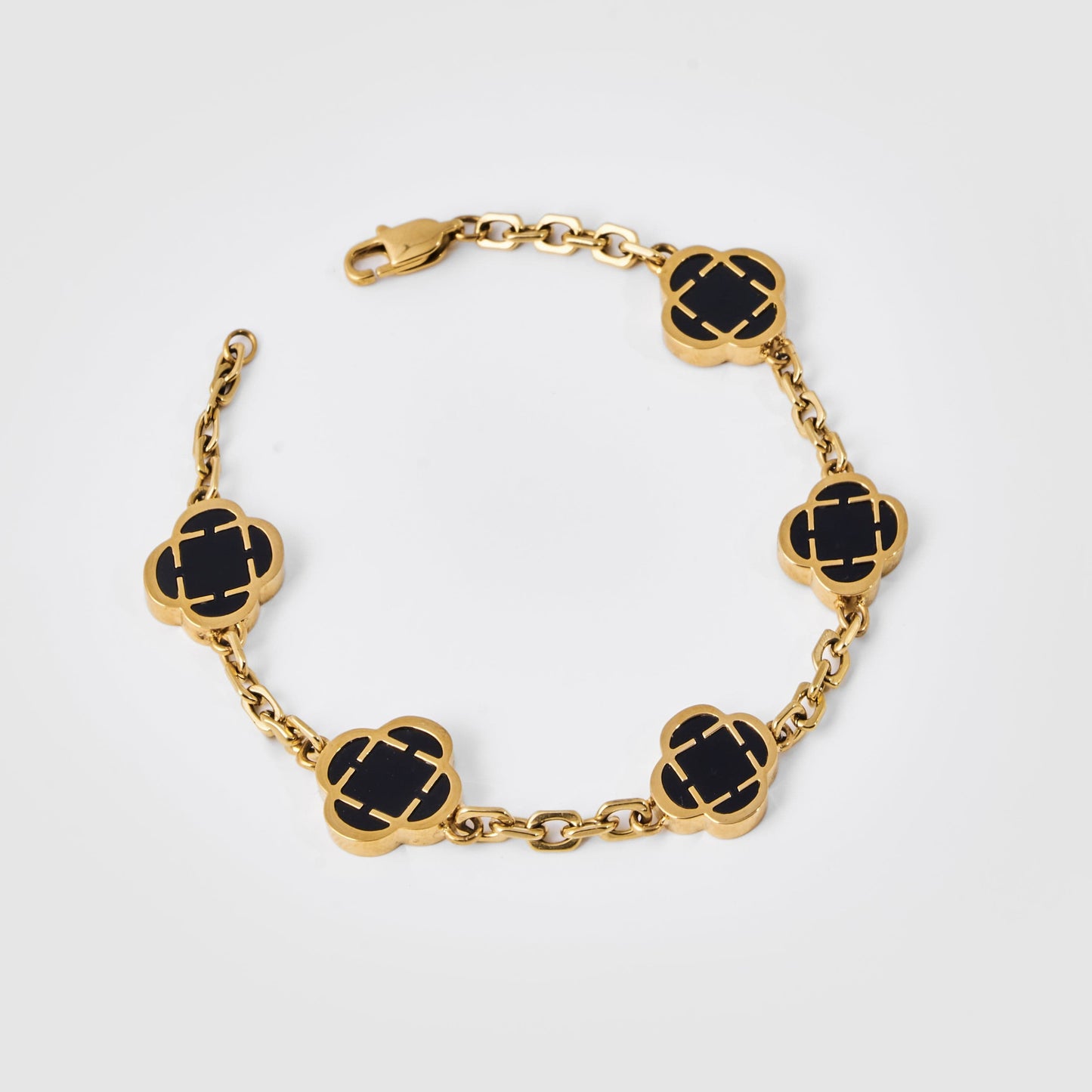 Onyx Klavertje Vier Armband (Goud)