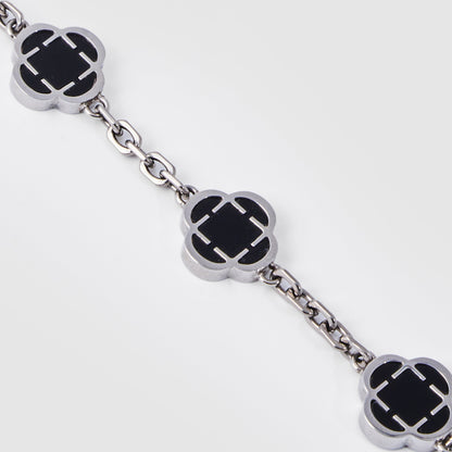 Onyx Klavertje Vier Armband (Zilver)
