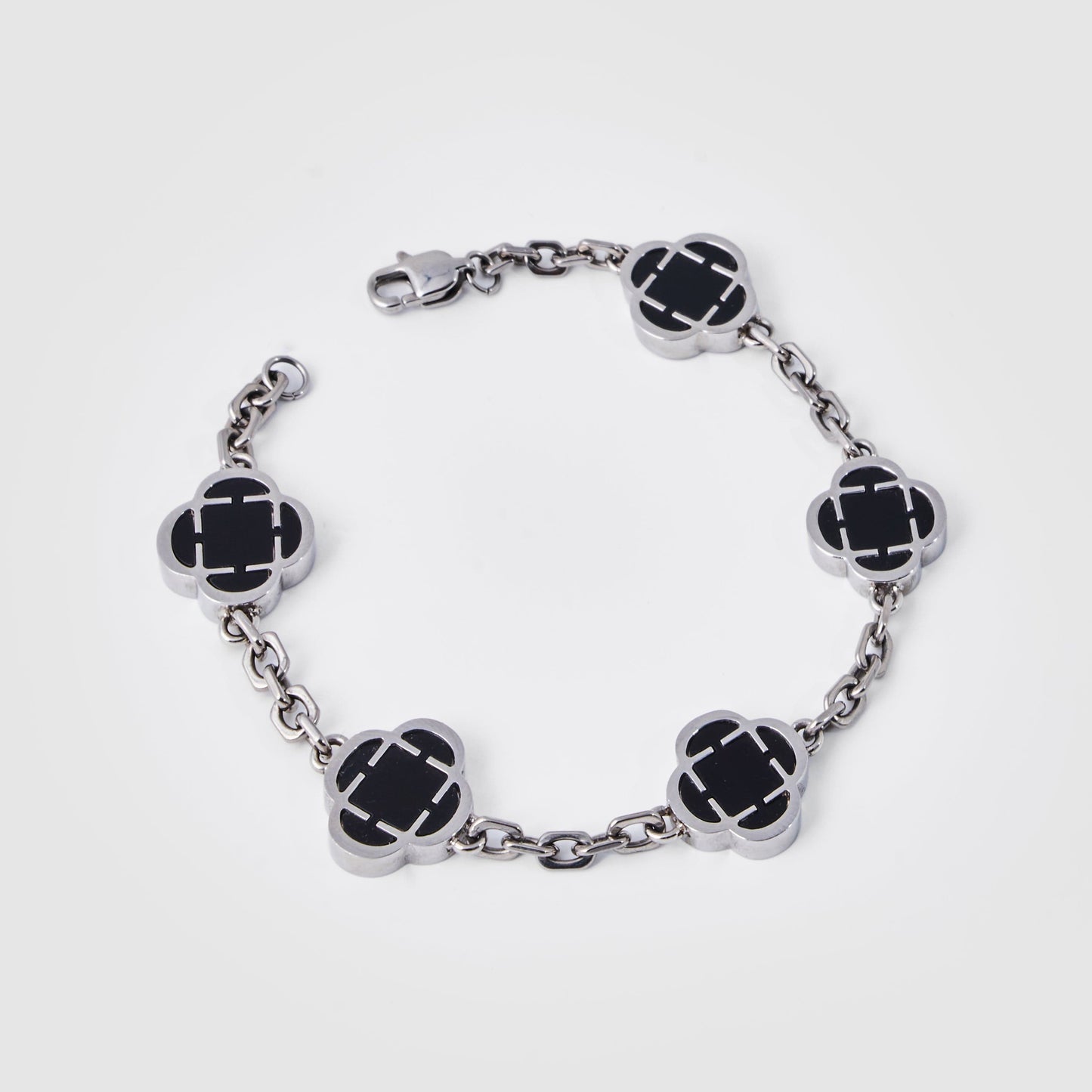 Onyx Klavertje Vier Armband (Zilver)