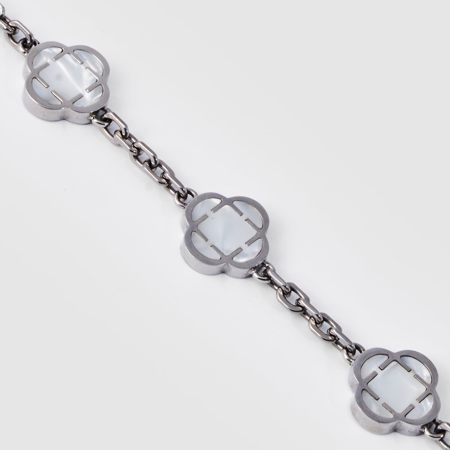 Witte Klaver Steen Armband (Zilver)