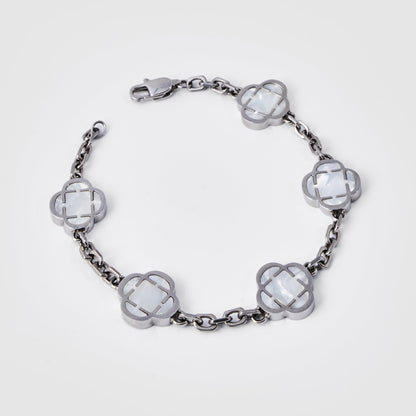 Witte Klaver Steen Armband (Zilver)