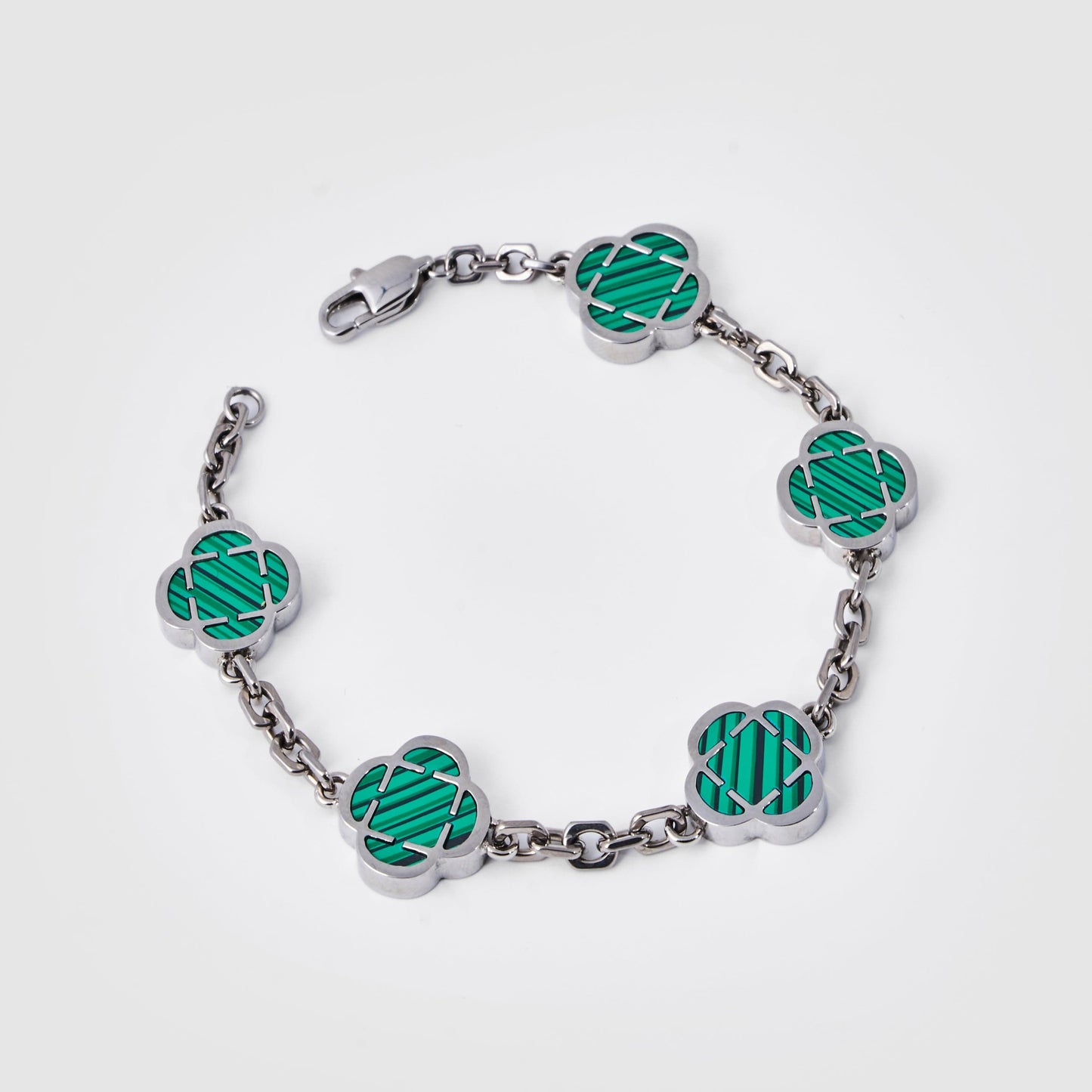 Malachiet Klavertje Vier Armband (Zilver)