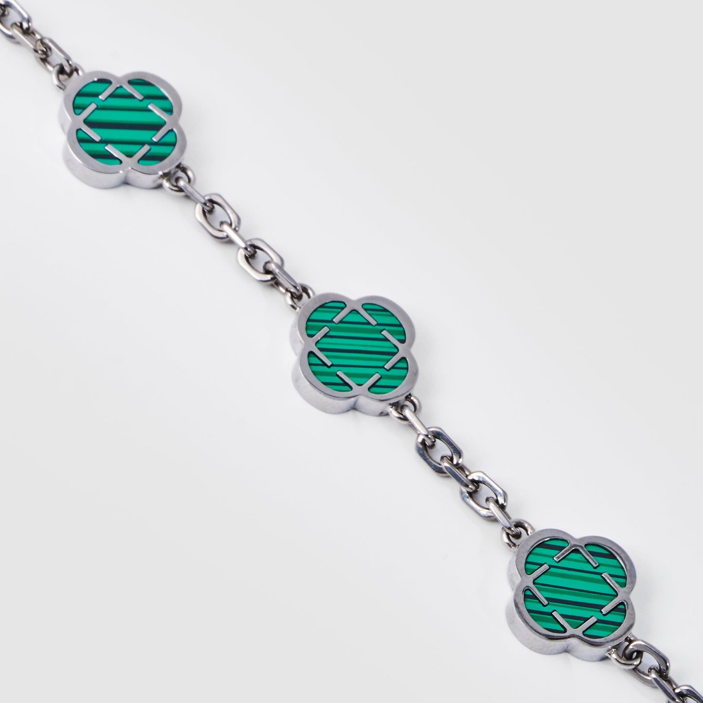 Malachiet Klavertje Vier Armband (Zilver)