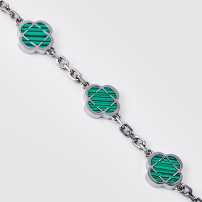 Malachiet Klavertje Vier Armband (Zilver)