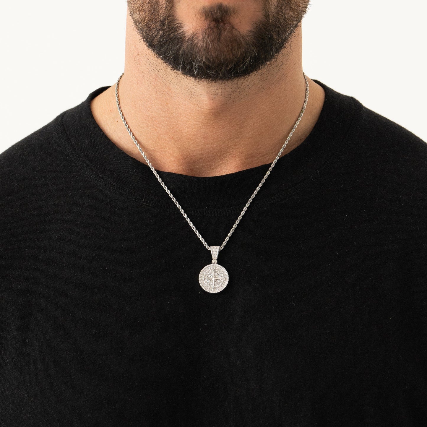 Iced Kompas Pendant (Zilver)