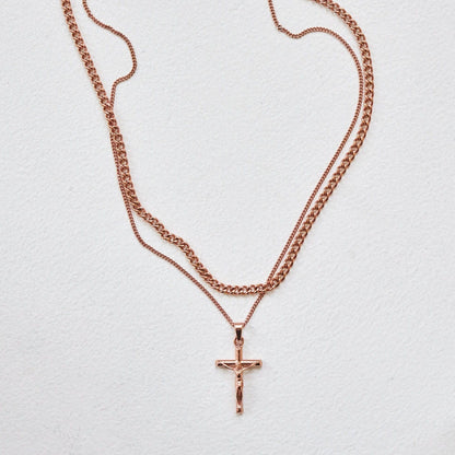 Kruis en Cubaanse Set (Roze Goud)