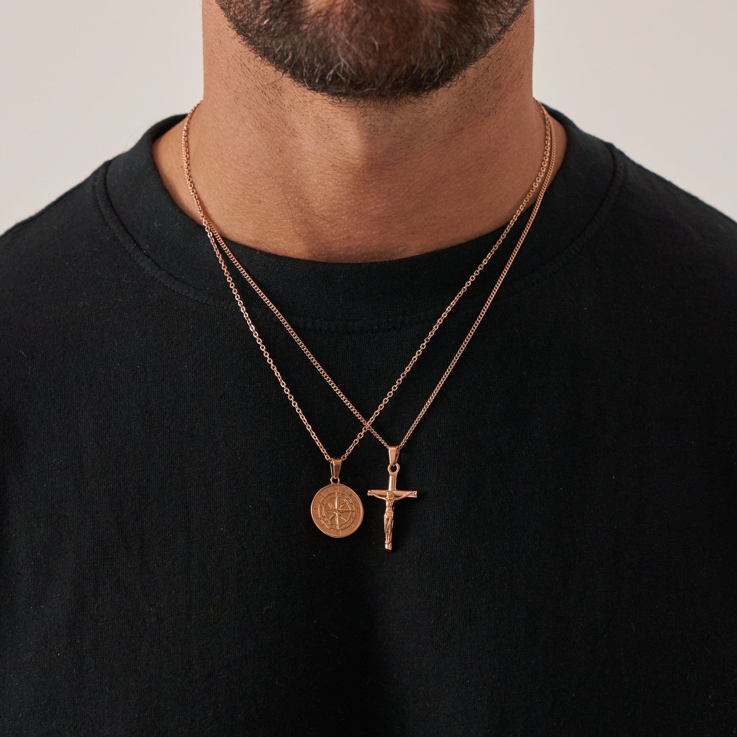 Compass x Crucifix Set (Roze Goud)