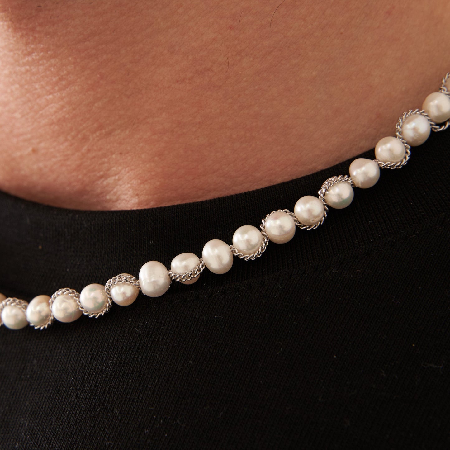 Ketting Wrap Echte Parel Necklace (Zilver)