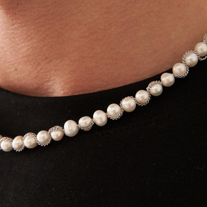 Ketting Wrap Echte Parel Necklace (Zilver)