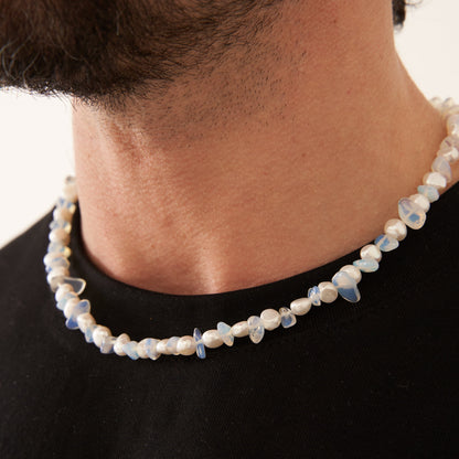 Blauwe Kwarts Echte Parel Ketting (Zilver)