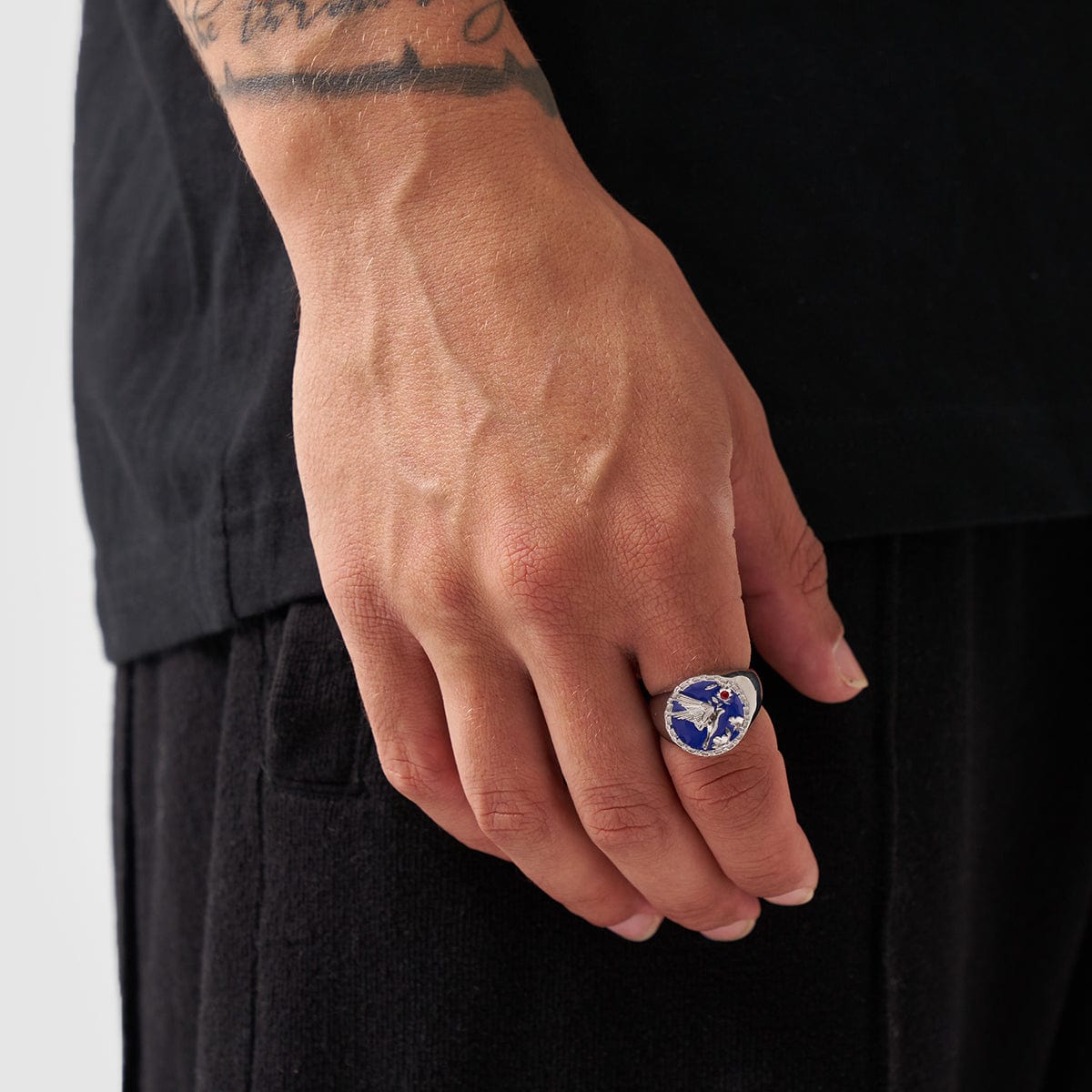 Emaille Zwaluw Signet Ring (Zilver)