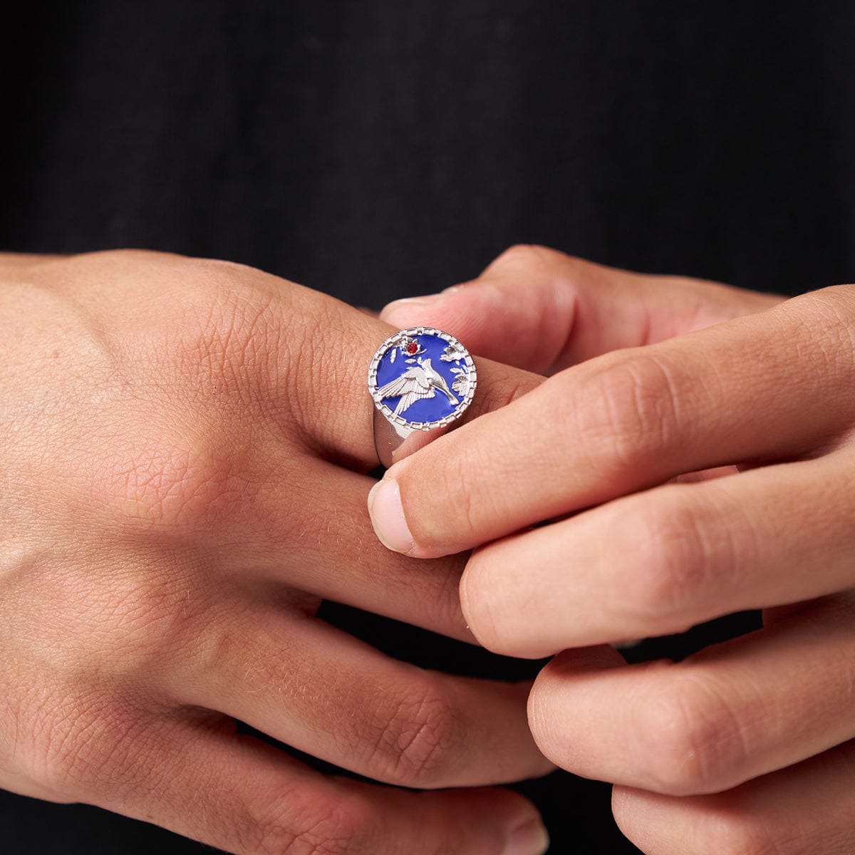 Emaille Zwaluw Signet Ring (Zilver)