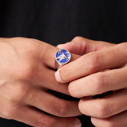 Emaille Zwaluw Signet Ring (Zilver)