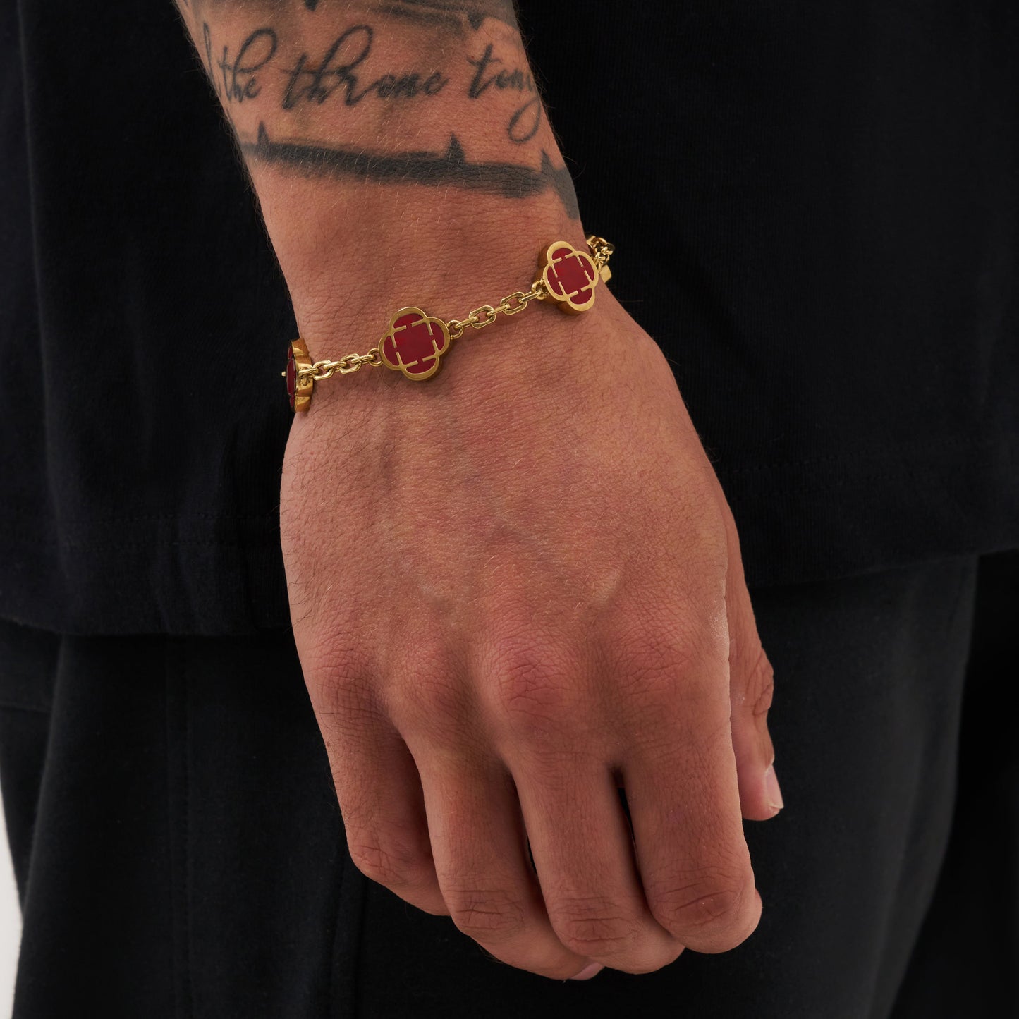 Rode Klaver Steen Armband (Goud)