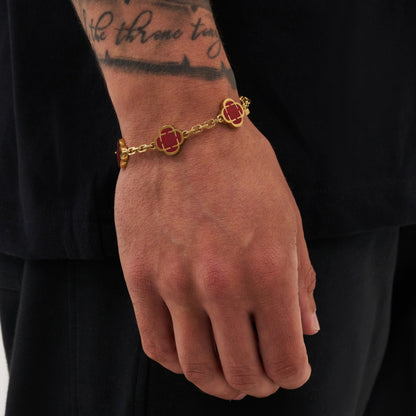 Rode Klaver Steen Armband (Goud)