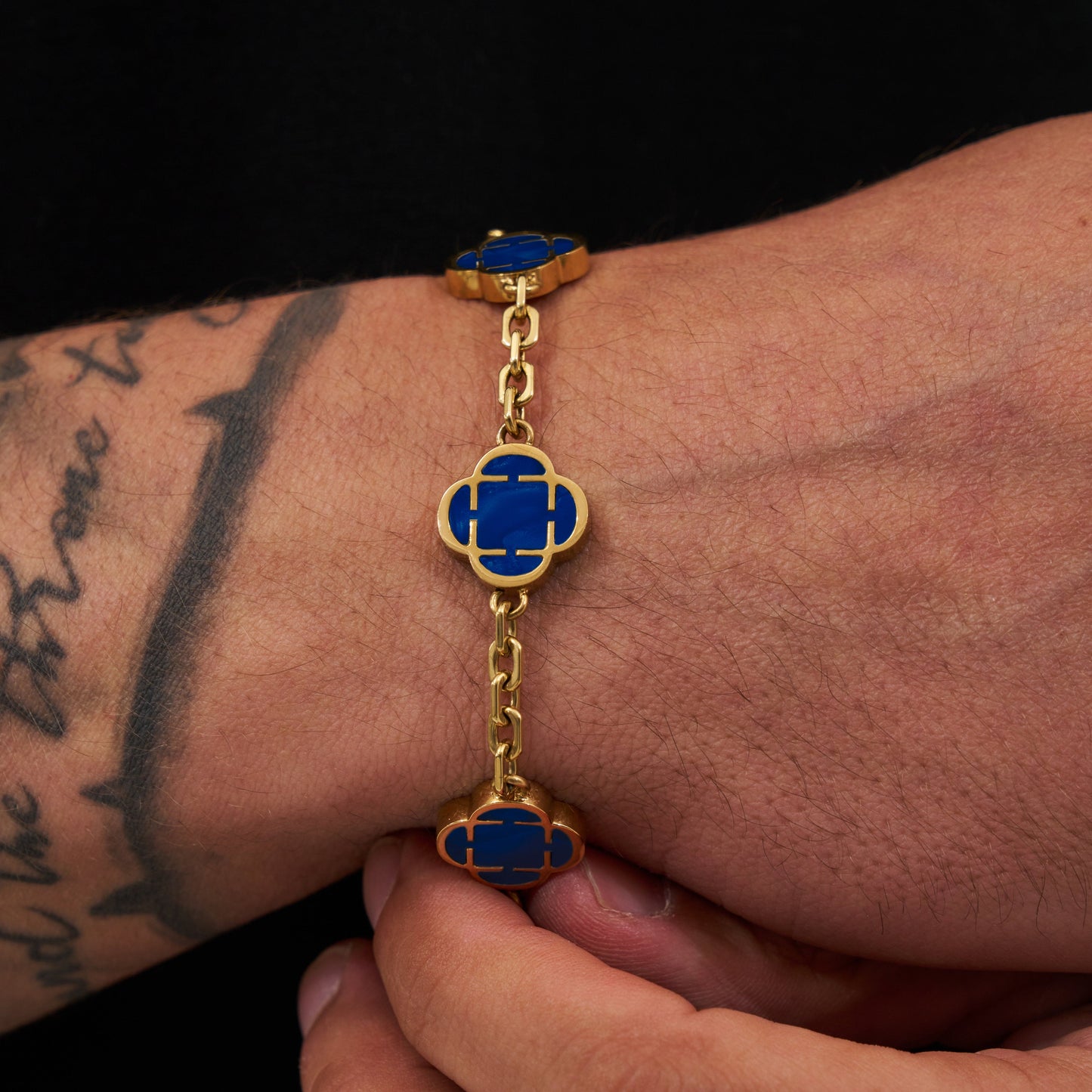 Blauwe Klaversteen Armband (Goud)