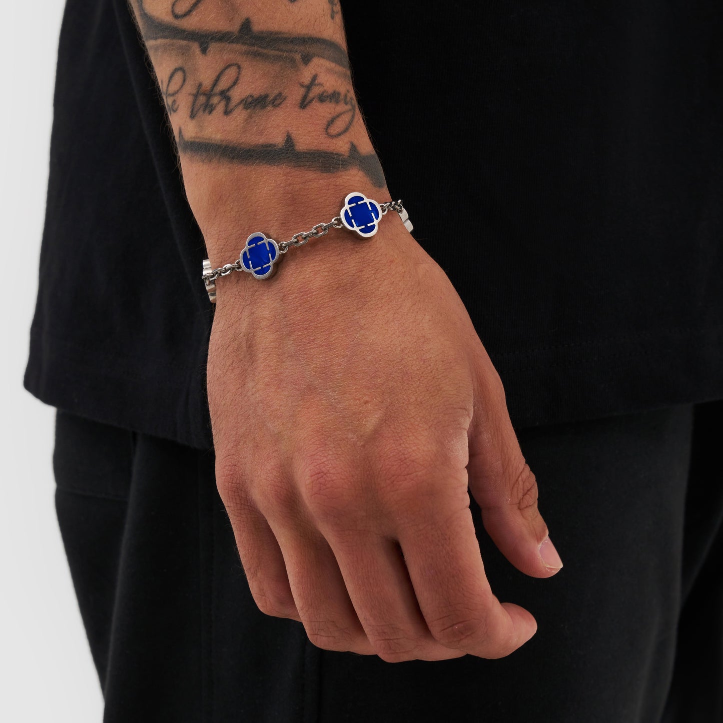 Blauwe Klaver Steen Armband (Zilver)