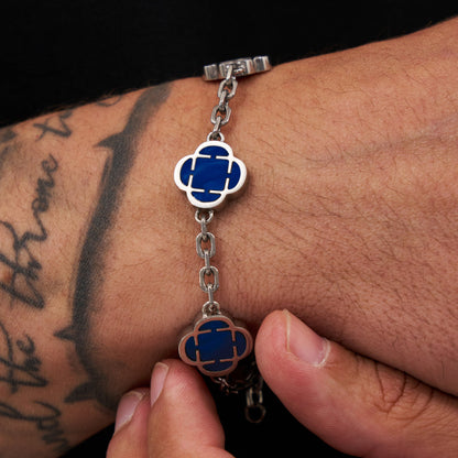 Blauwe Klaver Steen Armband (Zilver)