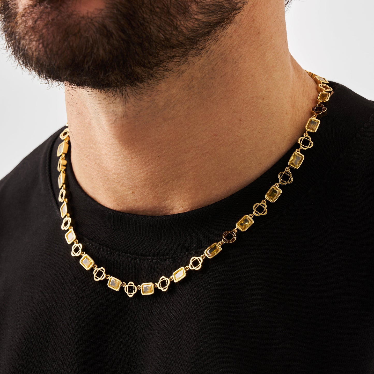 Gele Edelsteen Klavertje Vier Ketting (Goud)