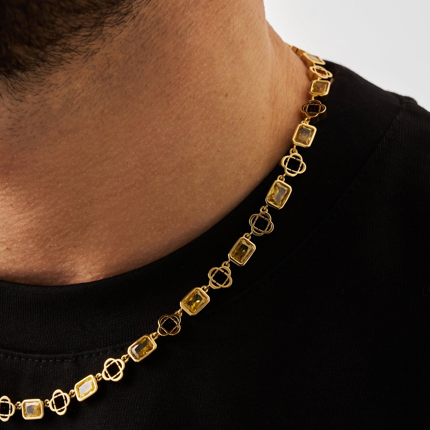 Gele Edelsteen Klavertje Vier Ketting (Goud)
