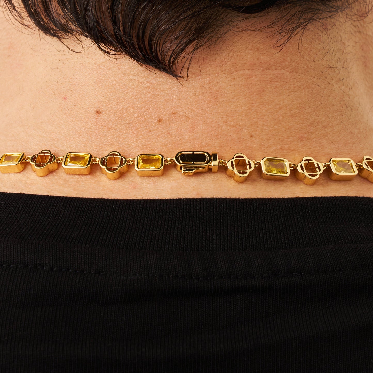 Gele Edelsteen Klavertje Vier Ketting (Goud)