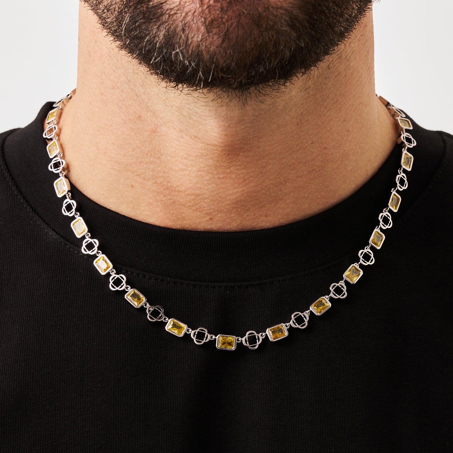 Gele Edelsteen Klaver Ketting (Zilver)
