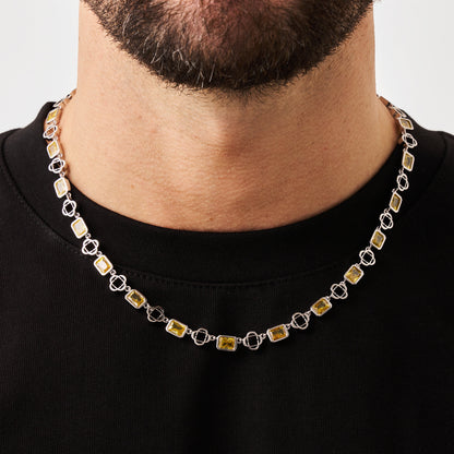 Gele Edelsteen Klaver Ketting (Zilver)