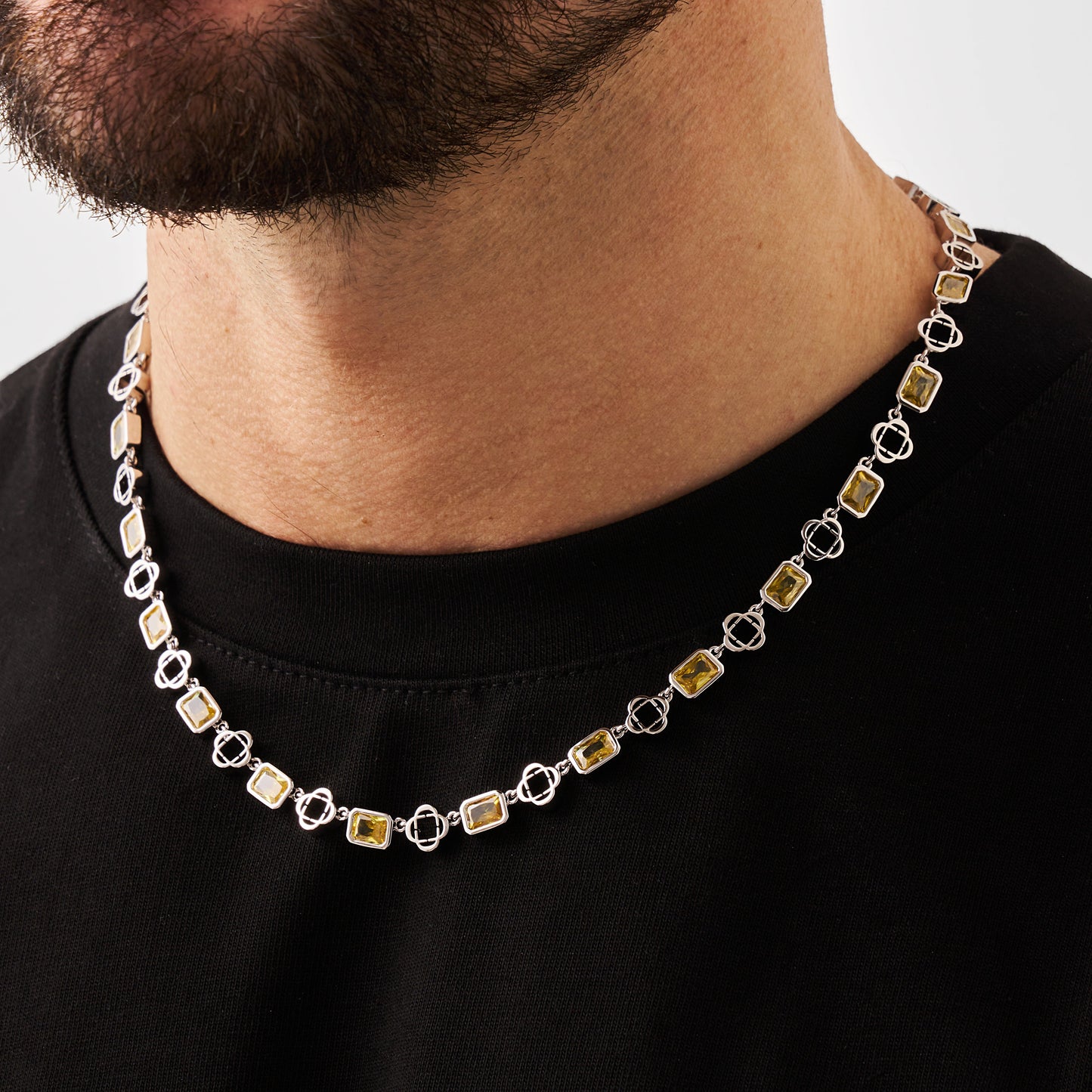Gele Edelsteen Klaver Ketting (Zilver)
