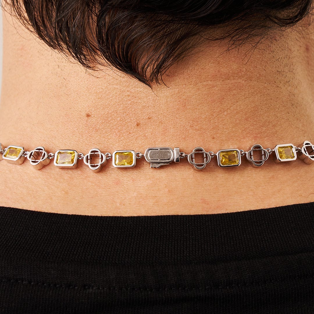 Gele Edelsteen Klaver Ketting (Zilver)